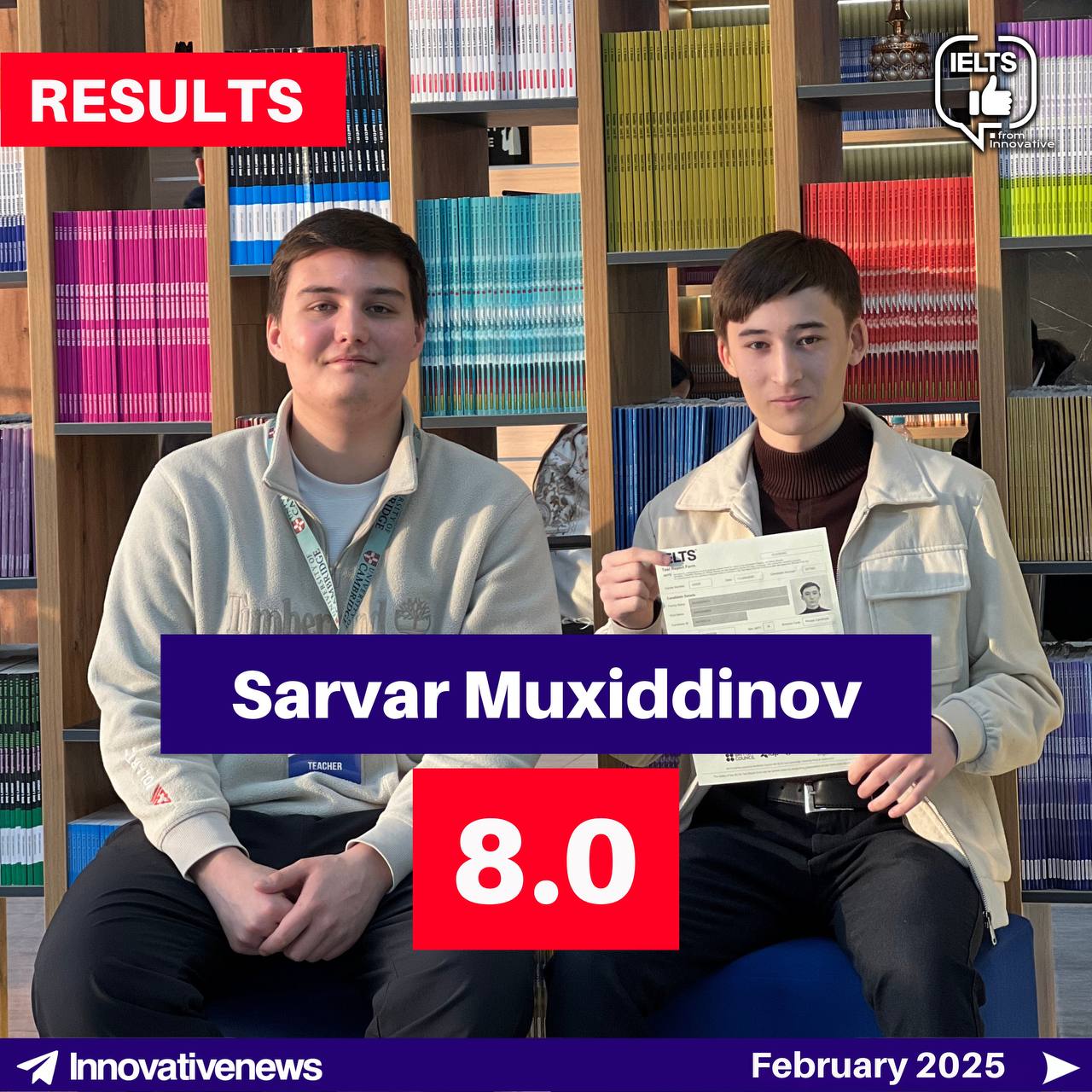Sarvar Muxiddinov IELTS 8.0 Result